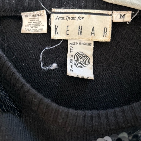 Vintage Black Sequin lambswool Embellished sweater Top M - Picture 3 of 5